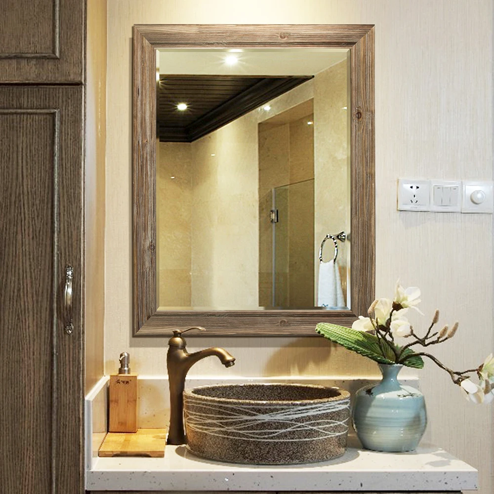 Wall mounted hotel mirror decoration bathroom solid wood framed mirror