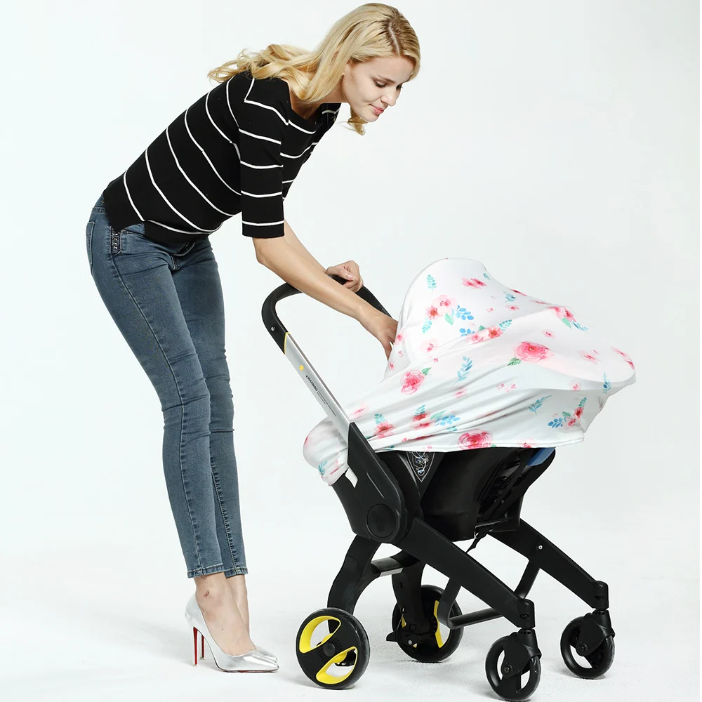 Custom Spandex Polyester Knitted Muslin Baby Car Seat Canopy Poncho Protector Infinity Nursing Cover Scarf for Breastfeeding