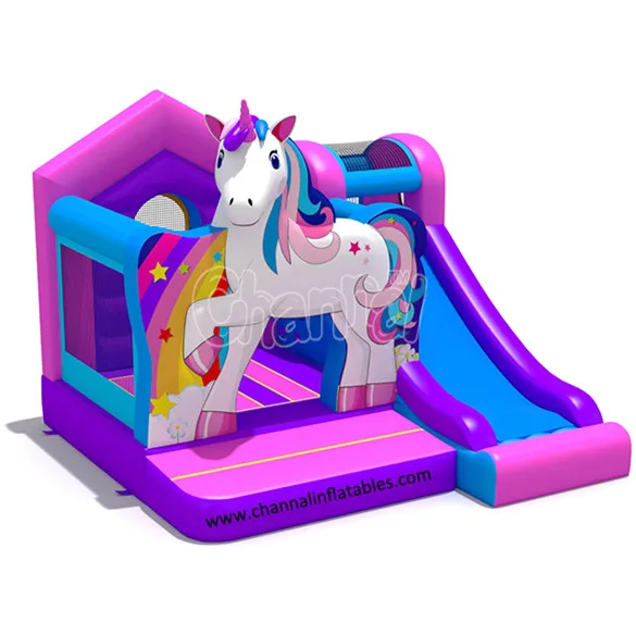 Commercial unicorn bounce house slide obstacle bouncer jumper  warehouse popular inflatable jumping castle  Combo