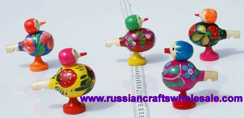 Wooden Whistles Russian Souvenir Dolls with Ethnic Ornament, Hand Painted Handicrafts for Sale, Folk Art and Crafts Wholesale