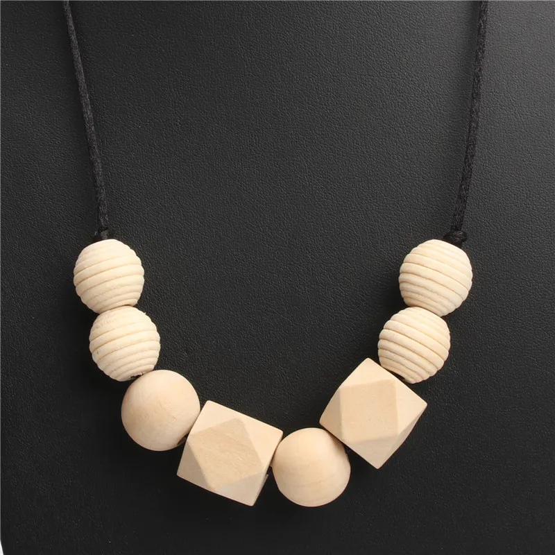 Геометрическое деревянное круглое горчичное темно-синее Персиковое ожерелье с гранеными деревянными бусинами ожерелье ручной росписи массивное ожерелье