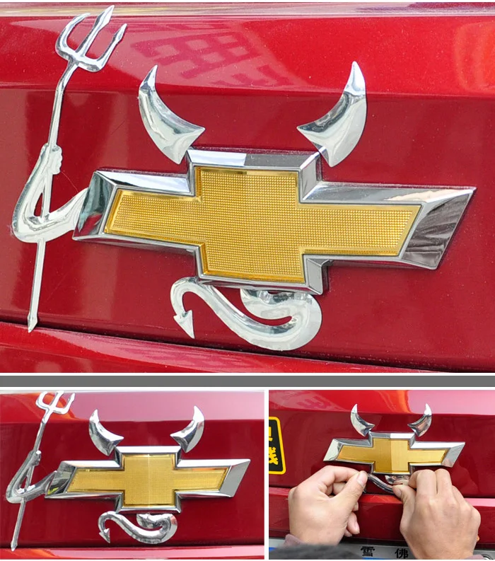 3D Devil Style Demon Logo Sticker Car Badge Emblem Paper Decal Silver