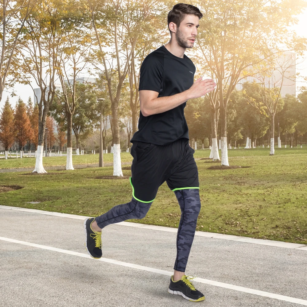 Wholesale Fake Two-piece Yoga Sports Gym Men Pants Running Tights For Men Compression Mens Fitness Leggings Running Tights