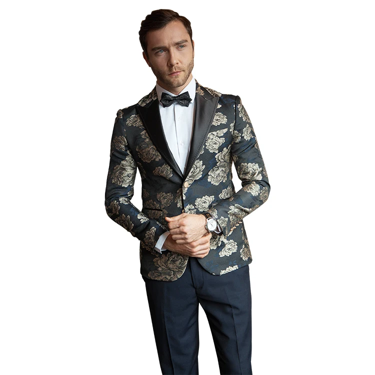 Мужской элегантный жаккардовый костюм из 2 предметов, облегающий смокинг