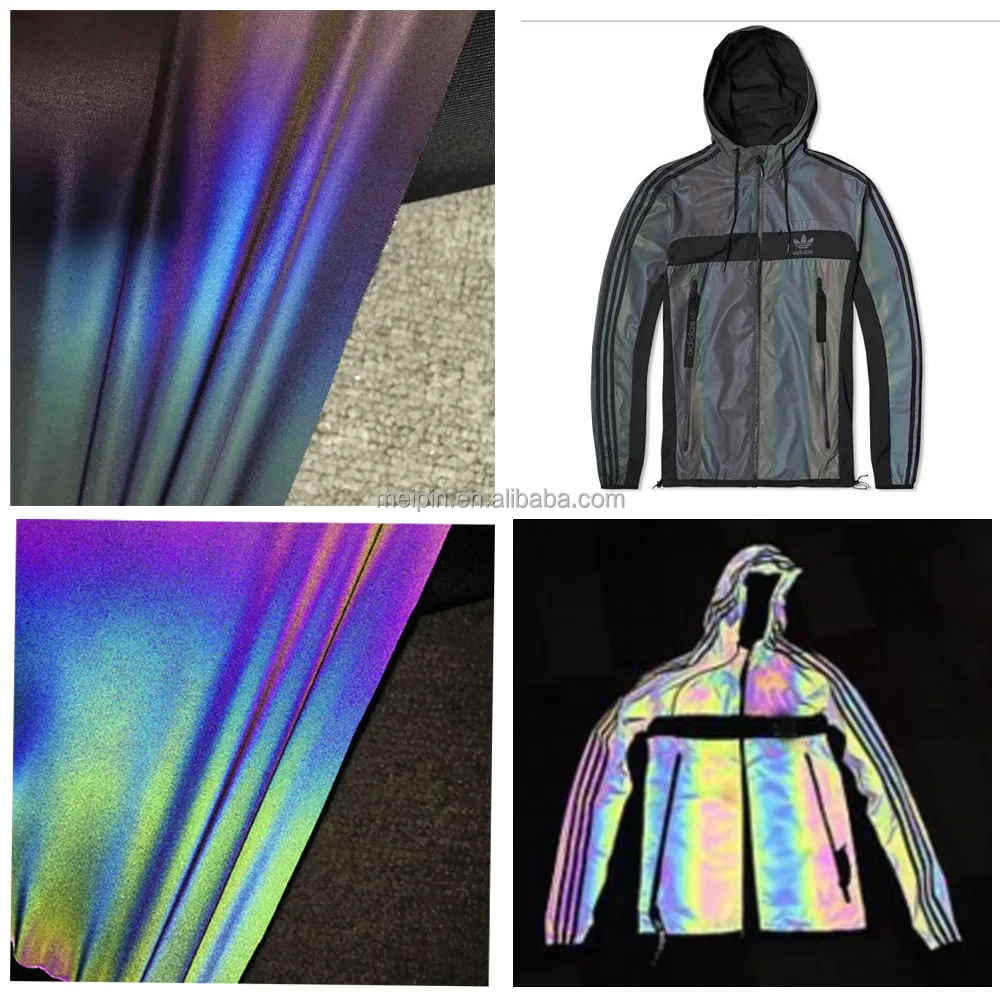 Multicolor Rainbow stretch reflective knit spandex fabric Iridescent Reflective fabric for making Jacket