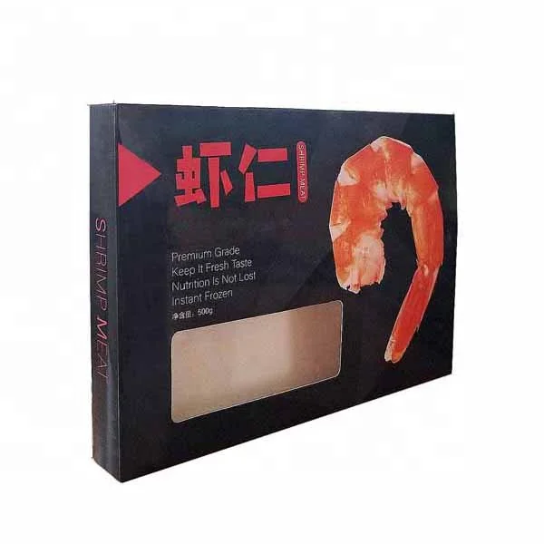China factory custom print waterproof/waxed seafood food box,frozen fish shrimp box,lobster box with pvc window