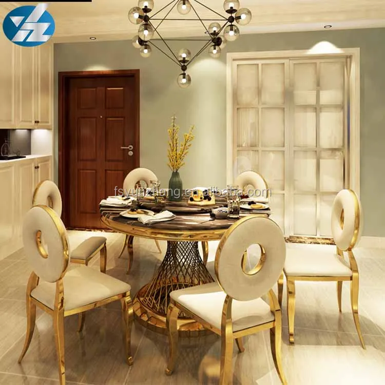  Роскошный круглый обеденный стол с золотым мраморным верхом для свадебных торжеств