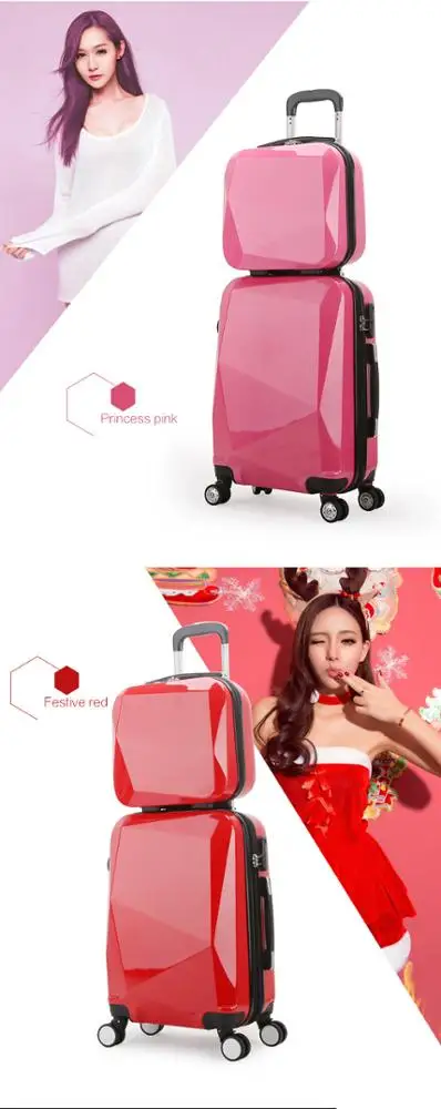 New Fashion Transparent PC Diamond Gloss Texture Luggage Cheap Sky Travel Time Rolling Custom Luggage