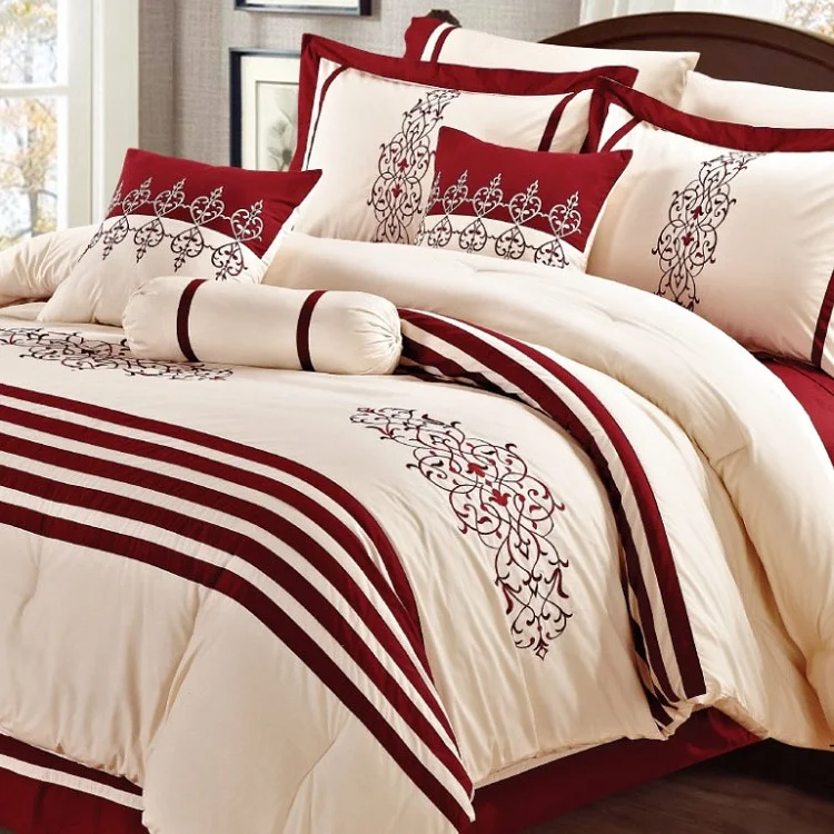 KOSMOS best quality bed linen 100% polyester embroidery lace luxury dubai bed Comforter Set