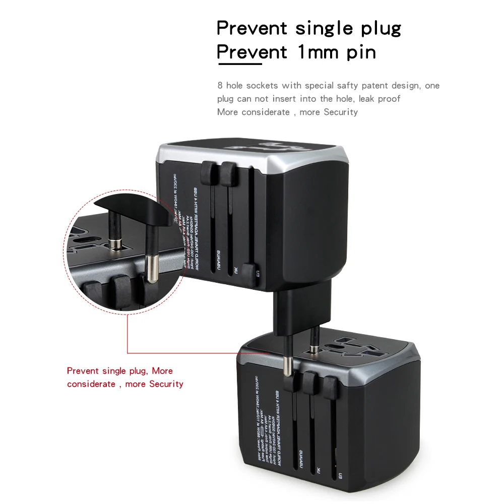 International travel adapter and 4USB port 3400mA world fast charger socket
