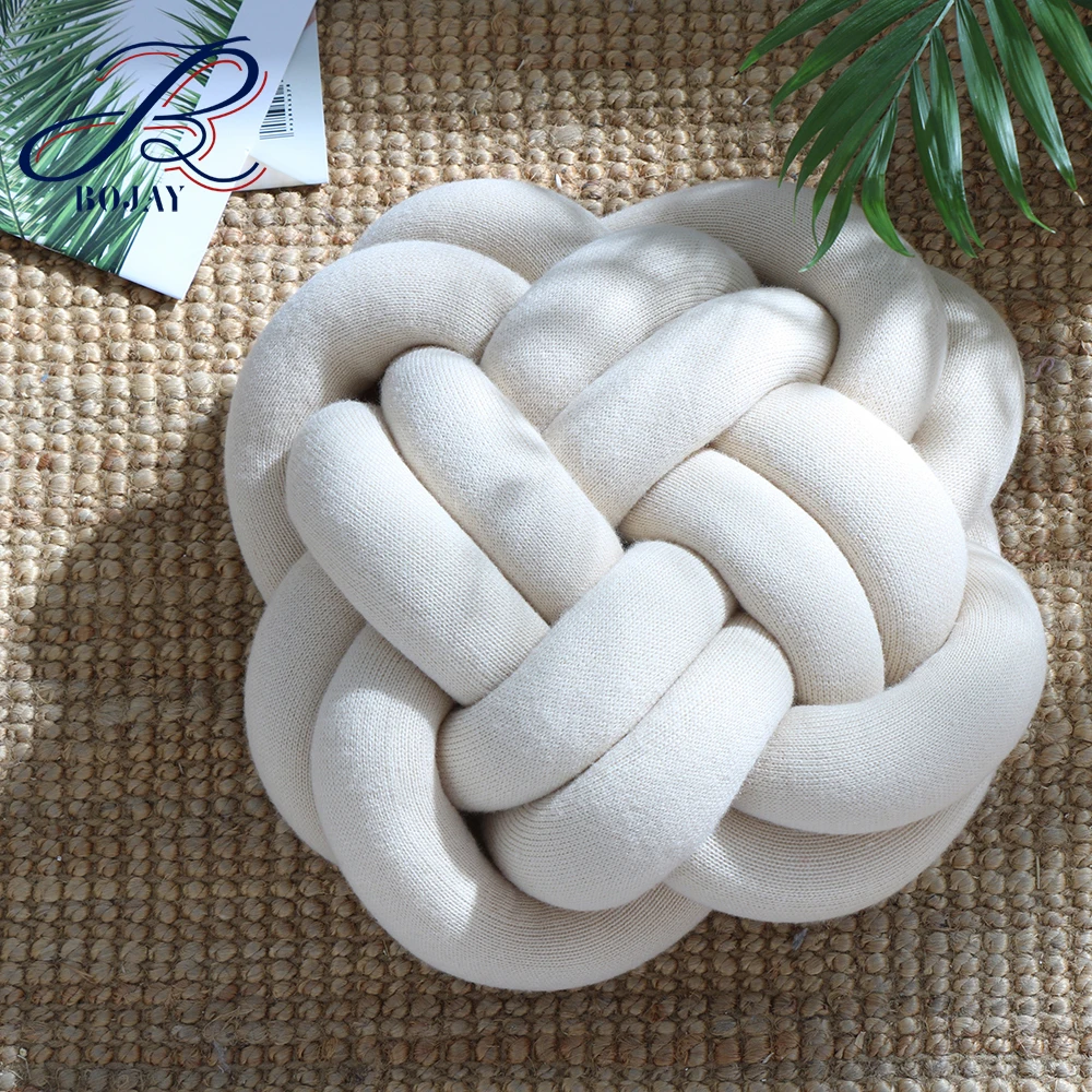 Ins Hot Sale Flower Ball Luxurious Chunky Knit Velvet Giant knot pillow In cushion Baby Soft ball hollow fiber filled Two Tubes