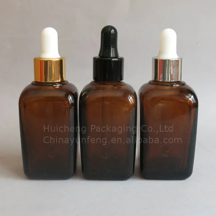 New type square liquor pharmaceutical amber glass dropper bottles 50ml