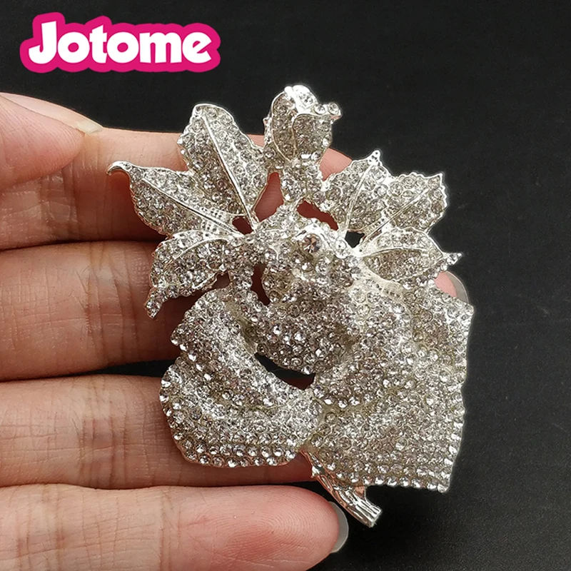 Silver plated custom clear crystal Rose flower Australia brooch pins