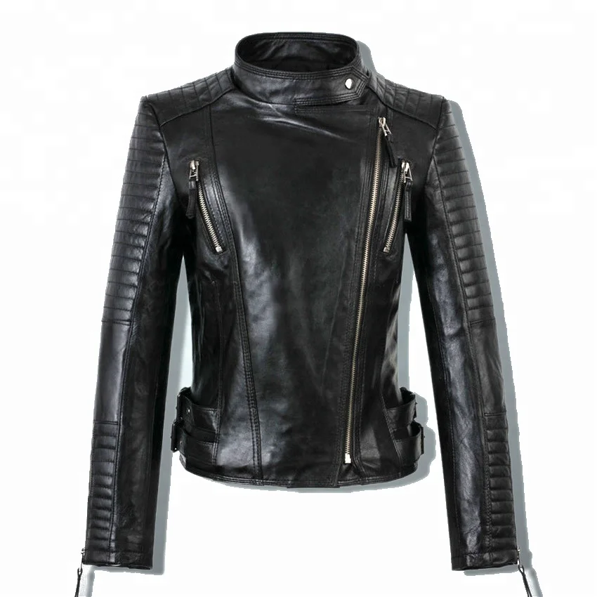Wholesale Fashion Short Slim Fit Shop Black Synthetic Leather Jacket Women