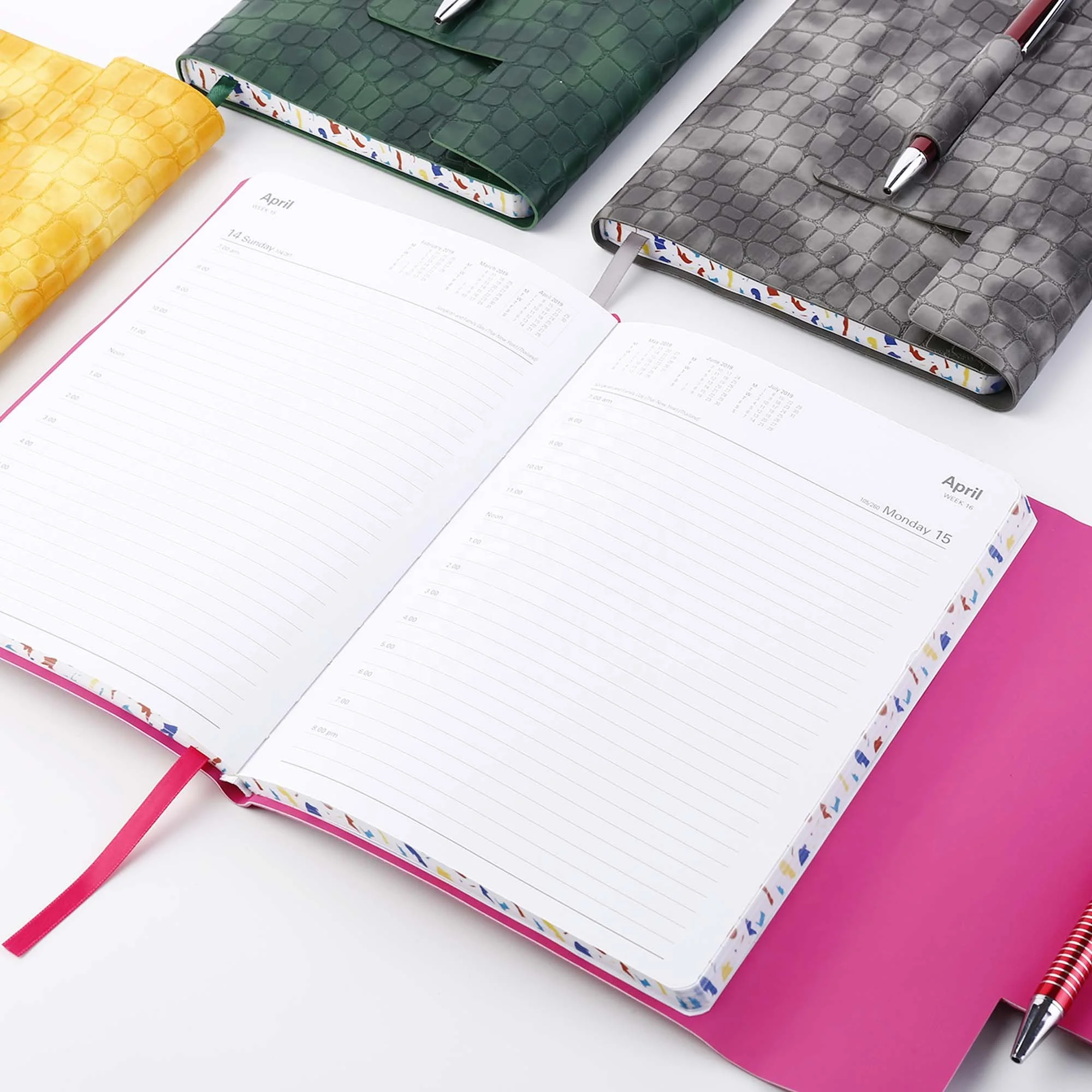 Dark Green snake skin leather tri-fold soft cover diary note book with pen custom