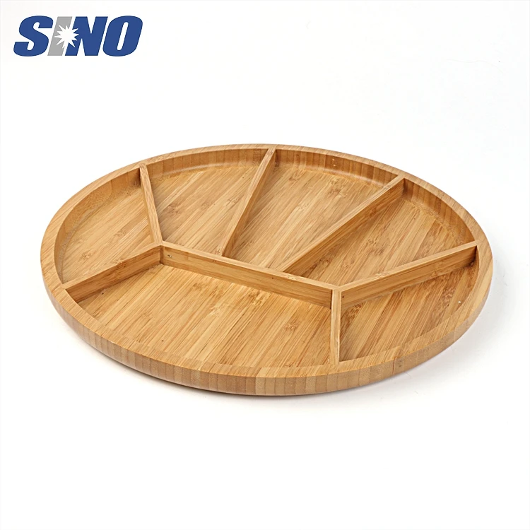 Custom 6 Divided Dessert Snack Trays Platter Appetizer Tray Round Bamboo Tray