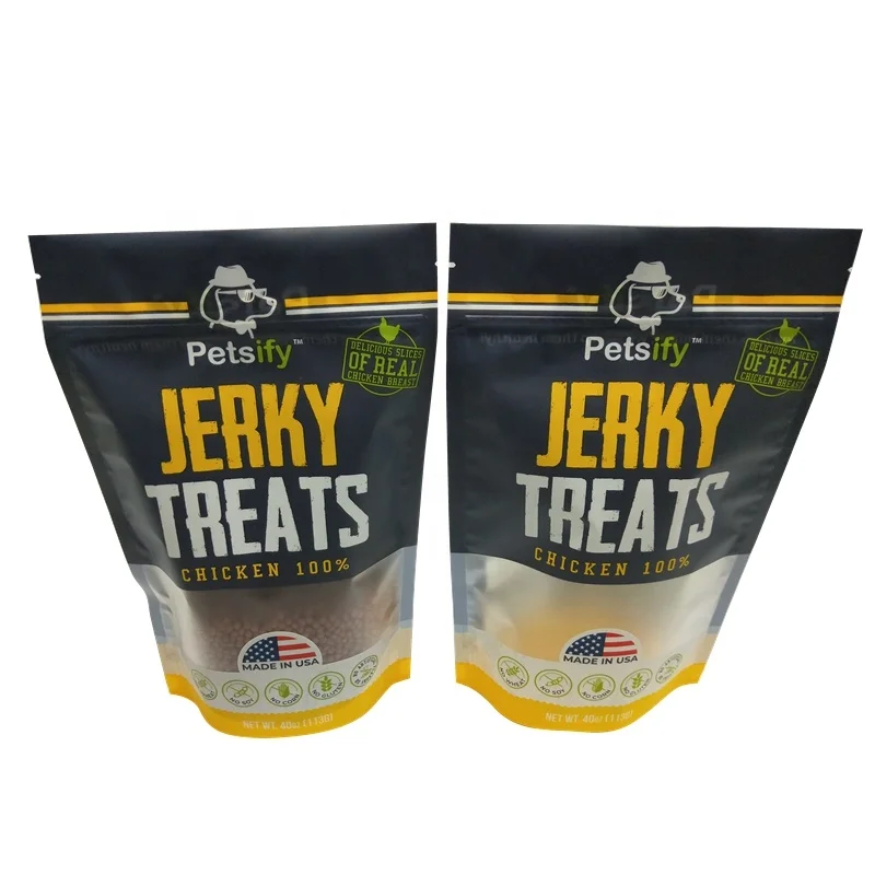 New design free sample moisture proof nontoxic stand up pet food bag pet dog treat bag with your own design