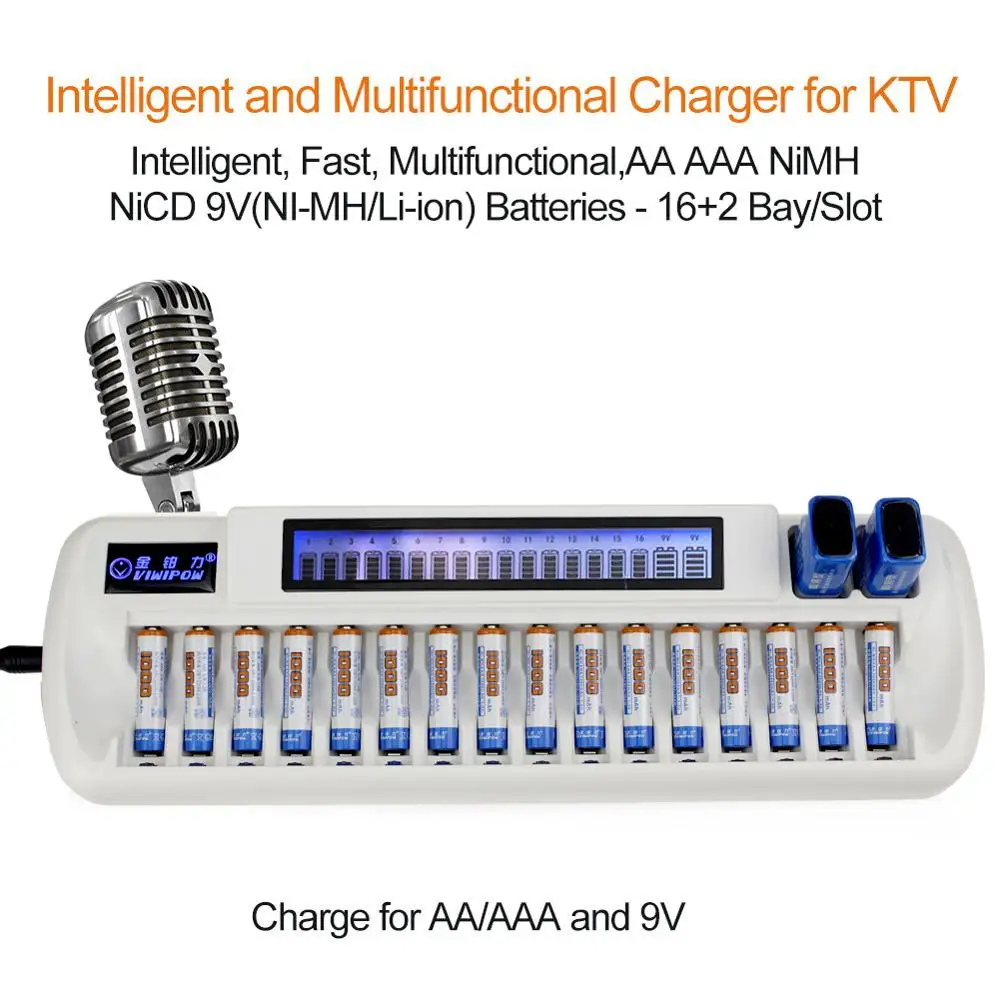 16 Slots Best LCD Smart Battery Charger charge aa aaa nimh/ nicd 9v rechargeable battery