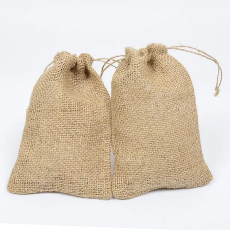 Wholesale Gift Packaging Natural Color  Jute Drawstring  Bag
