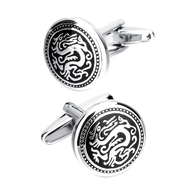 
SAVOYSHI Mens Suit Shirt Cufflinks High Quality Round Black Enamel Vintage Pattern Cuff link Brand Free Engraving Name 