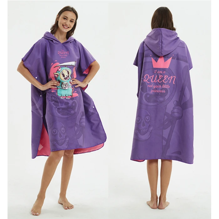 Quick dry lightweight compact print adult hooded microfiber beach towel beach poncho towel