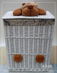 Wholesale large wicker laundry baskets with lid with toy animal handle