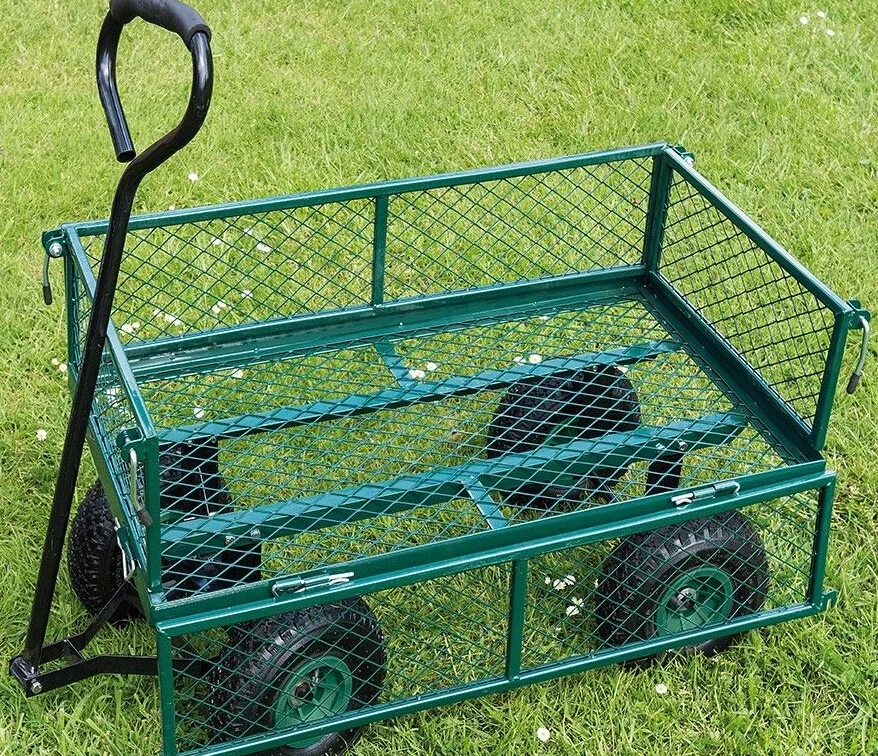 Steel Mesh Gardeners Gardening Wheeled  Trolley Cart Trolley