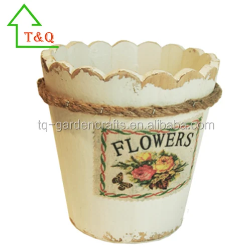 New cheap garden home decorative rustic shabby chic white Washed Wooden flower planter pot European style flowerpot