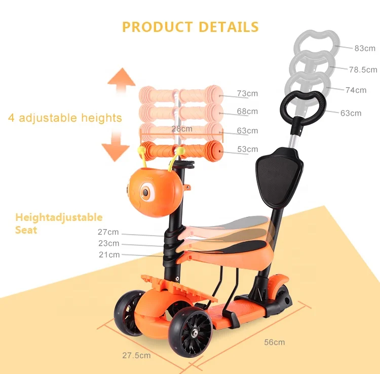 5 in 1 Scooter Three Wheels Girls Lighting Scooter Infantil