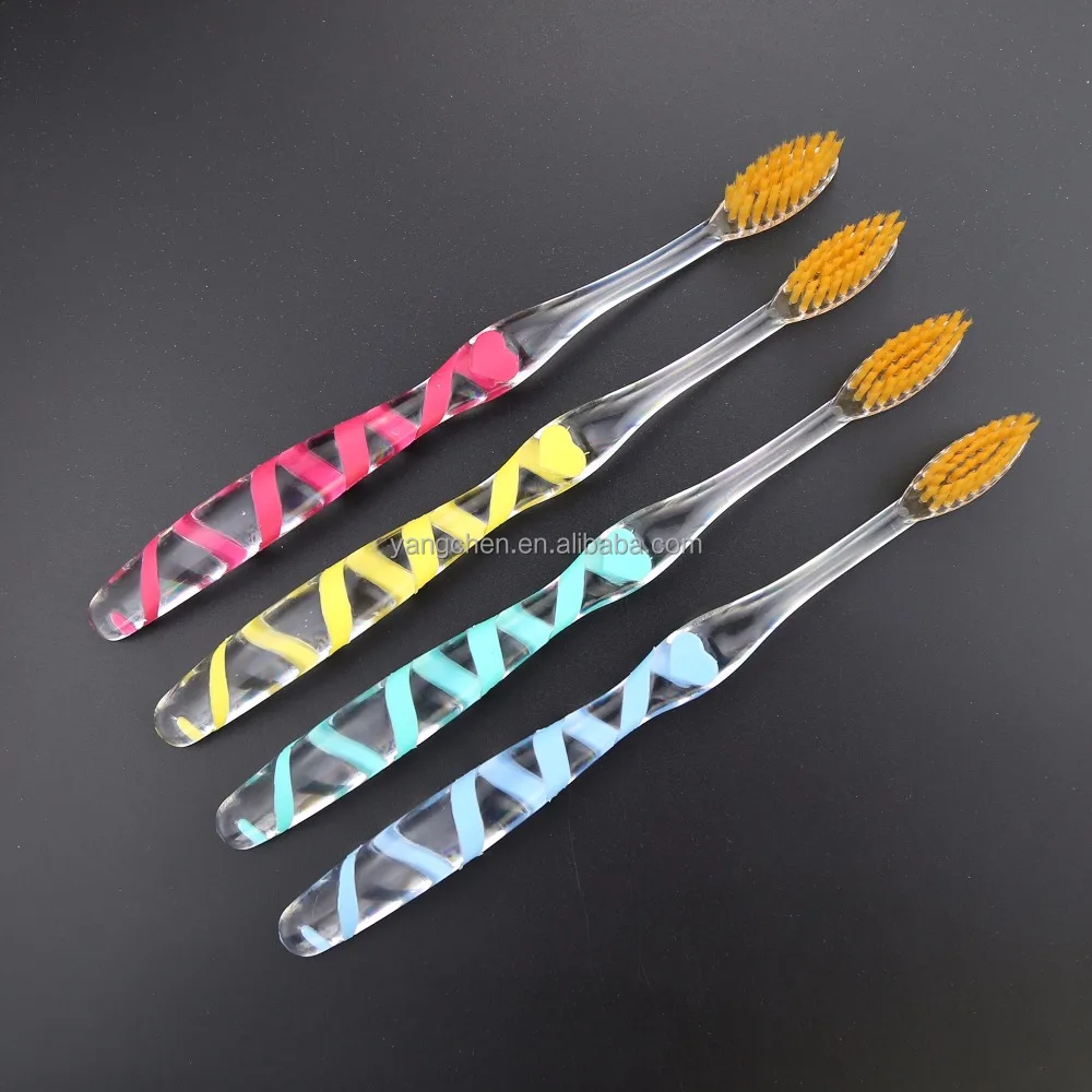 
Transparent PETG Handle Toothbrush with Nano Gold Soft Bristle from Yangchen Factory in Yangzhou China 