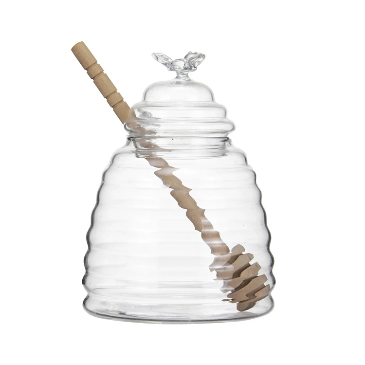 Стеклянная банка ручной работы под заказ стеклянная для меда с деревянной палочкой