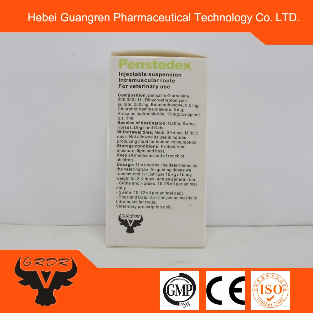 
Veterinary medicine Penstedex Pencillin G+Dihydrostreptomycin 100ml Injection for cow,horse,swine infectious disease 