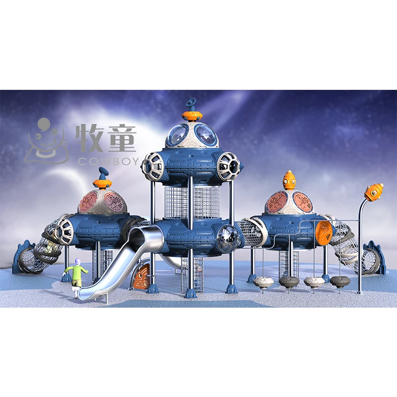 2019 UFO spaceship design Rotate steel climbing slide for Amusement park