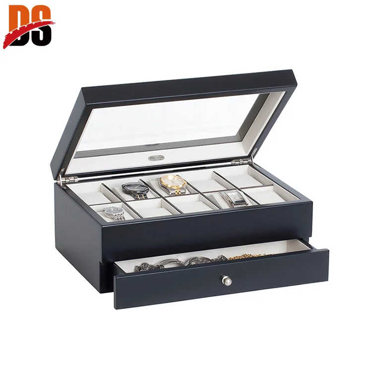 D&S OEM Custom Logo Organizer Black Luxury Watch Band Wooden Strap Case Box Packaging Watch Box