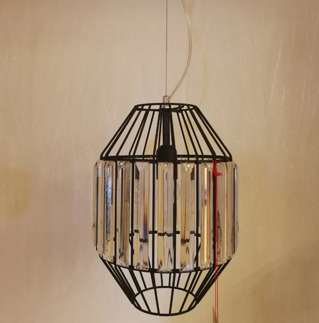 Best Sellers iron cage pendant lamp,Black iron and crystal materials vintage pendant lights (P0900-1 BK)