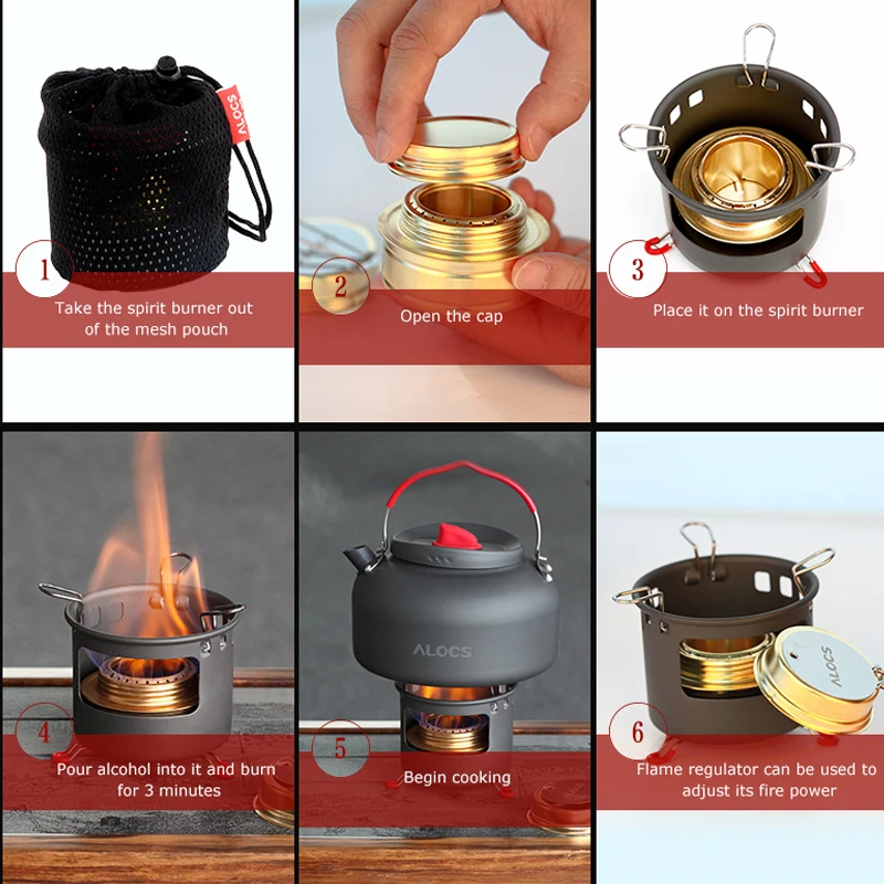 ALOCS Aluminum Alloy High Quality Burner Outdoor Portable Camping Alcohol Stove With Teapot Kettle Set