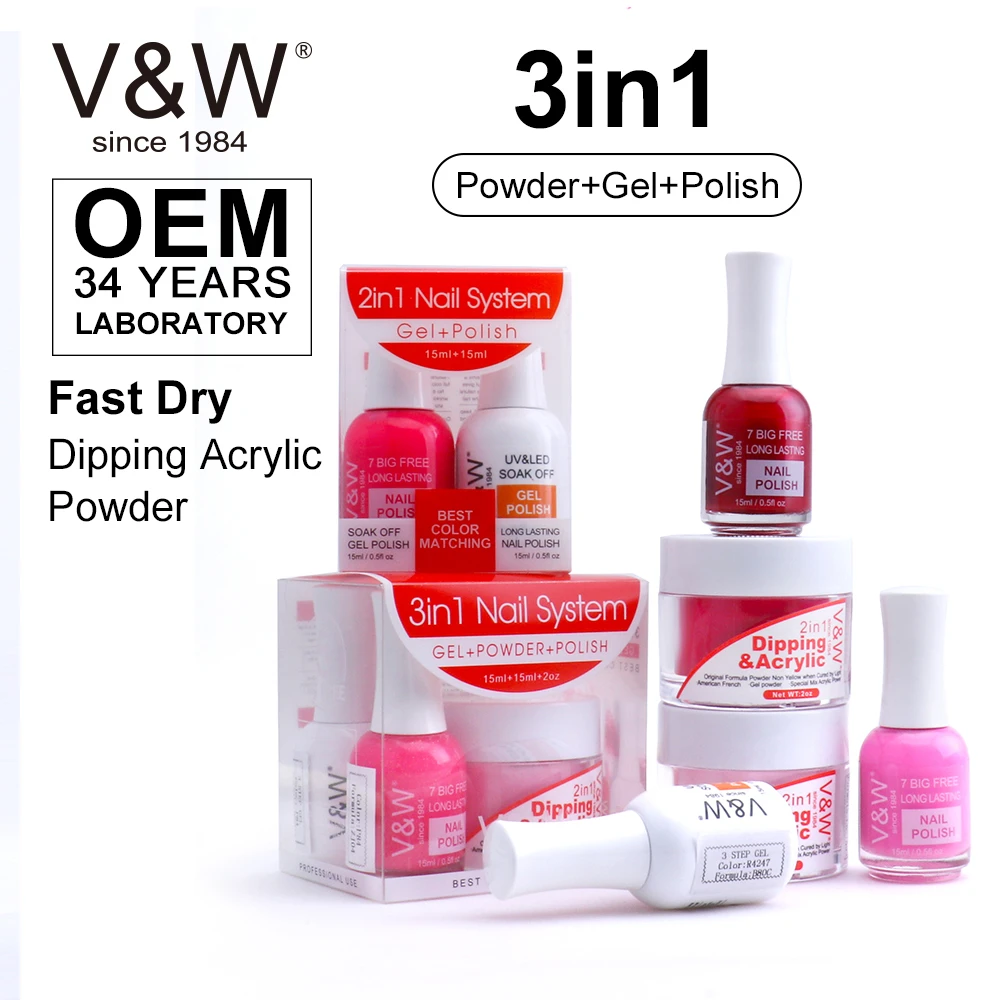 VW 2019 New Product 3 In 1 Acrylic Powder For Dipping And Gel Polish And Nail Lacuqer Nail Dipping Powder Set Sample