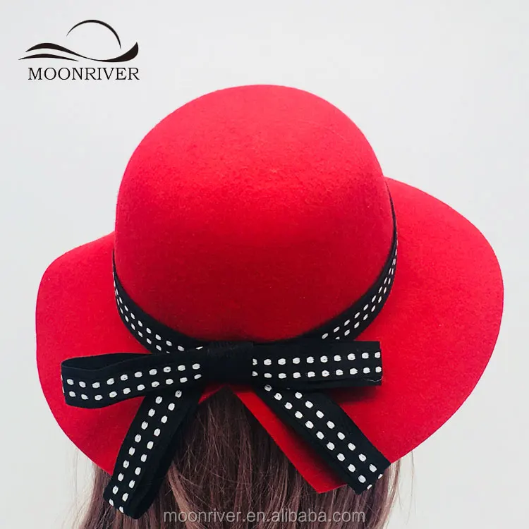 Fashion Women Wool Felt Church Bowler Cloche Wide Brim Hat for Party