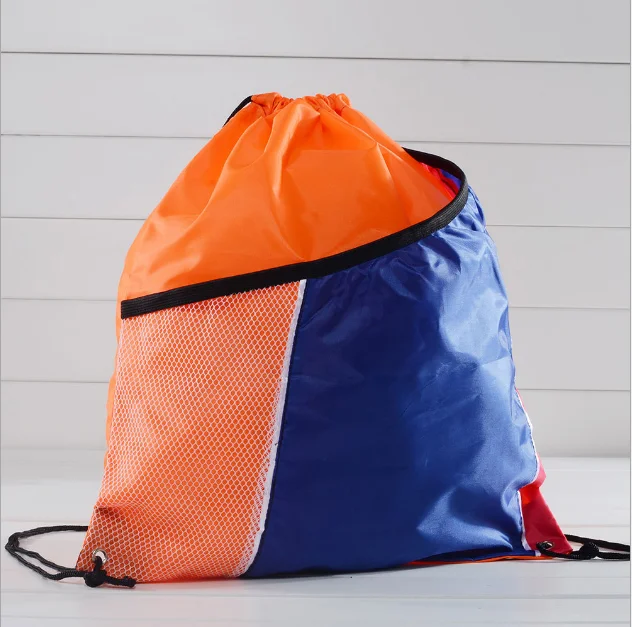 Reusable promotional 210D polyester swimming/sport/hiking/travel backpack bag with mesh pocket