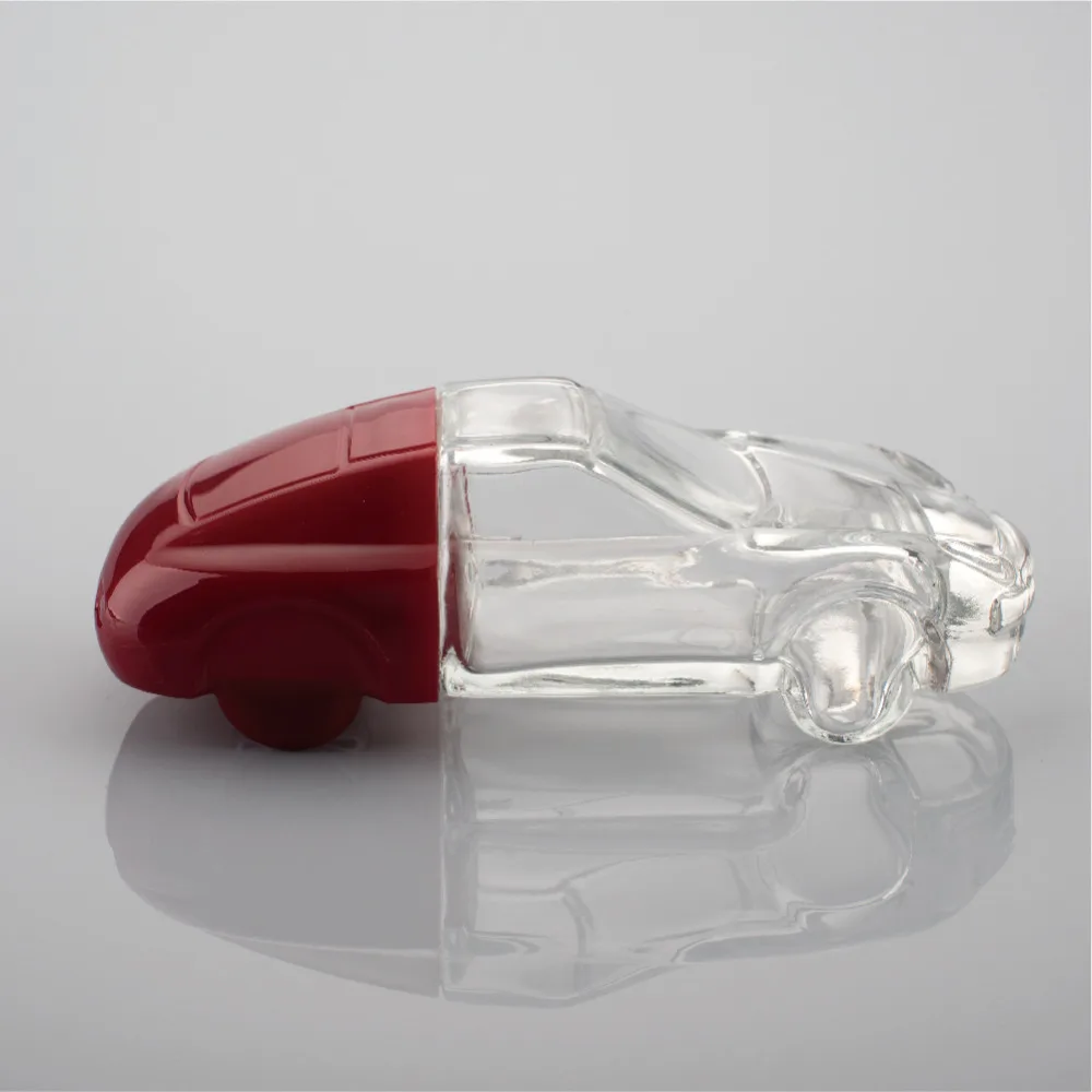 car shaped fancy empty glass perfume bottle 100ml with red cap