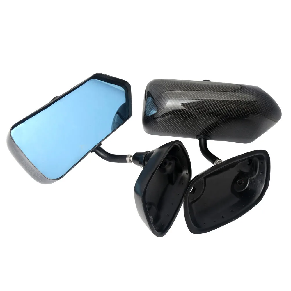 Universal F1 Racing Drift Carbon Fiber Mirrors Pair with Blue Mirror Glasses