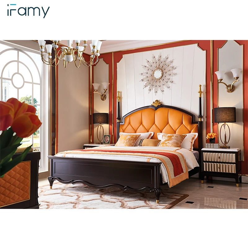 Walnut color latest bed design, 2m*1.8m size wooden bed models, beautiful pictures of wood double bed