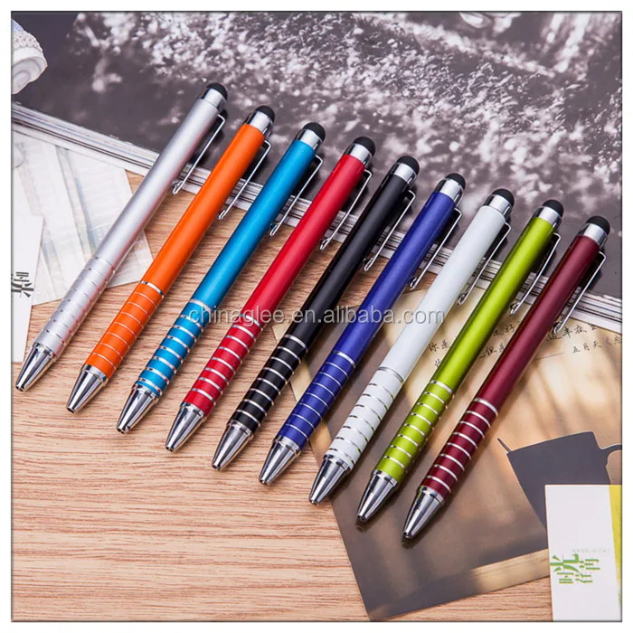  Branded twist touch screen pen metal aluminium stylus ball with silver line