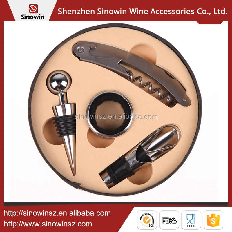 Wholesale 4pce Wine Gift Set Bar Tool in Leather Case