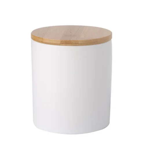 Home goods cylinder white ceramic canister containers / tea coffee sugar canister set with wood lid