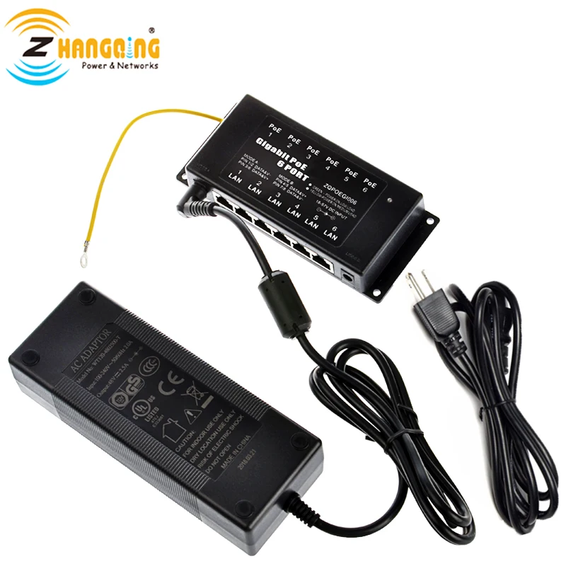 
ZQ 6 Port Gigabit PoE Injector Passive PoE Patch Panel For IP Camera, IP Phone, Access Point Installation 