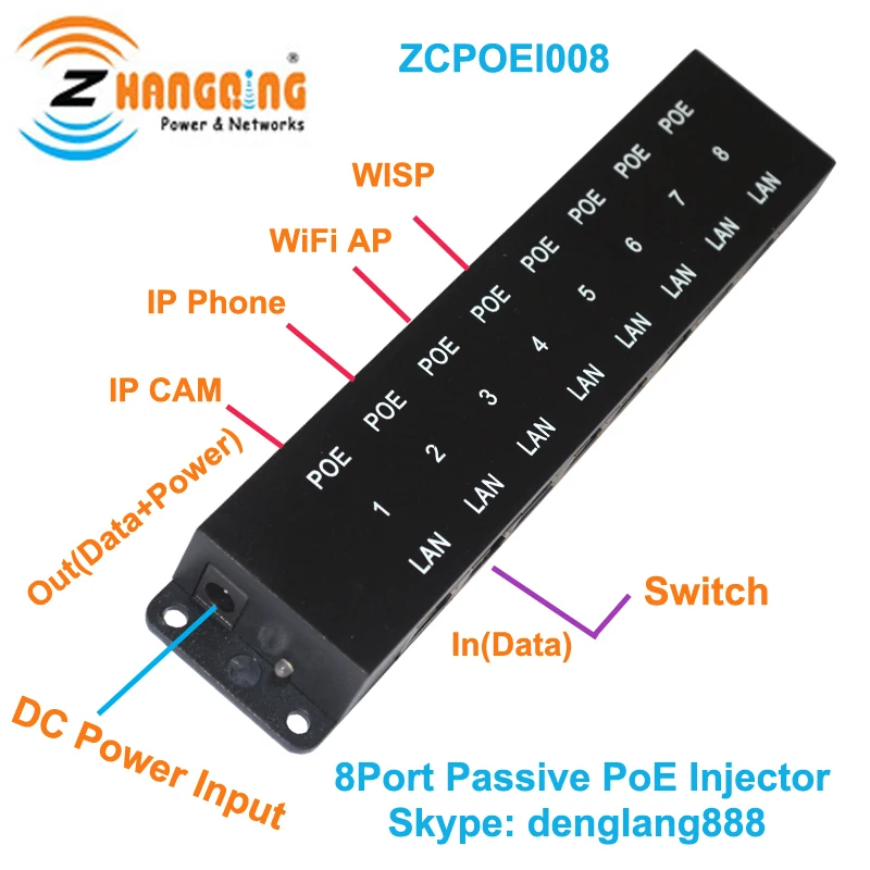 POE-8-ENC Cheaper wall mount 8 port 24v 48v 56v passive poe injector power IP CAMERA WiFi AP