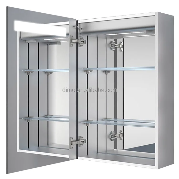 
Dubai Hotel Bathroom Storage Metal Anti-fog Mirror Cabinets with LED Lights 