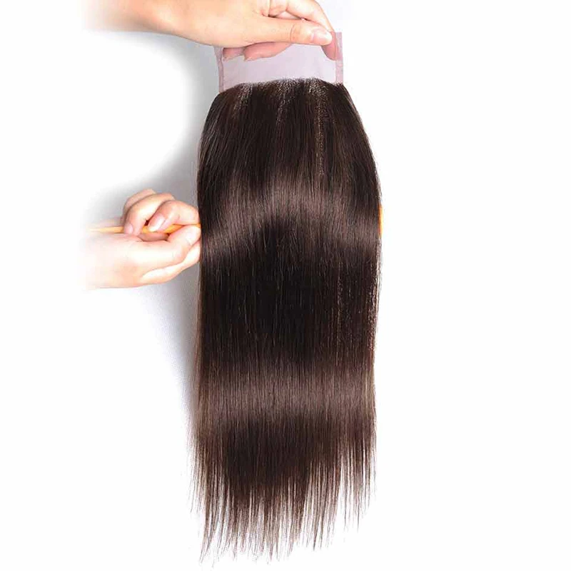 
Human hair weave color #4 dark brown straight bundles with closure ,Brazilian virgin colored human hair extension 
