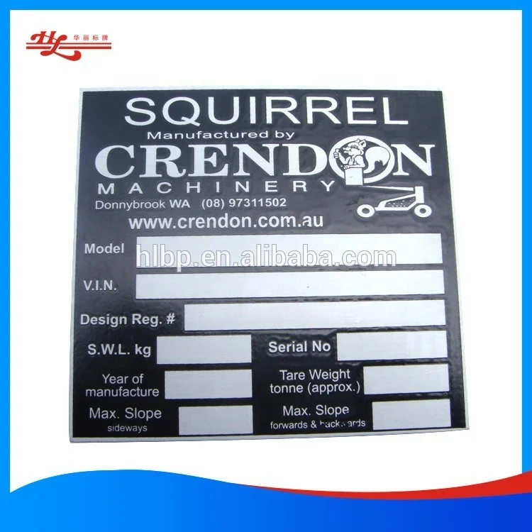 Customs metal engraving nameplate  and etched  logo  Engraved nameplates label for machine